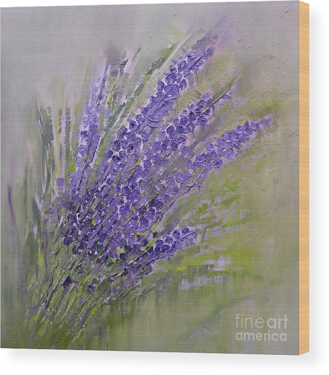 Purple Wood Print featuring the painting Purple lavender summer by Amalia Suruceanu