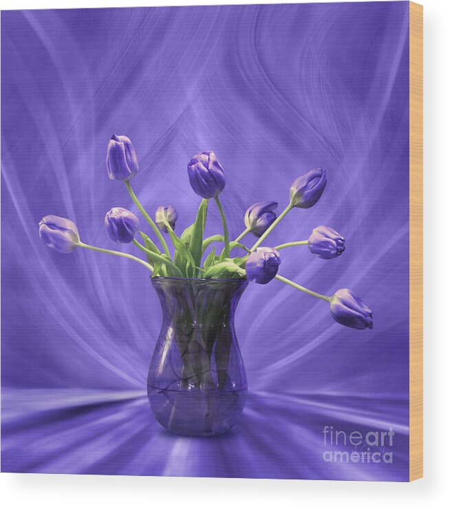 Tulip Wood Print featuring the digital art Purple tulips in purple room by Johnny Hildingsson