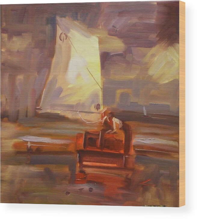 Boat Wood Print featuring the painting Red Boat by Elena Sokolova