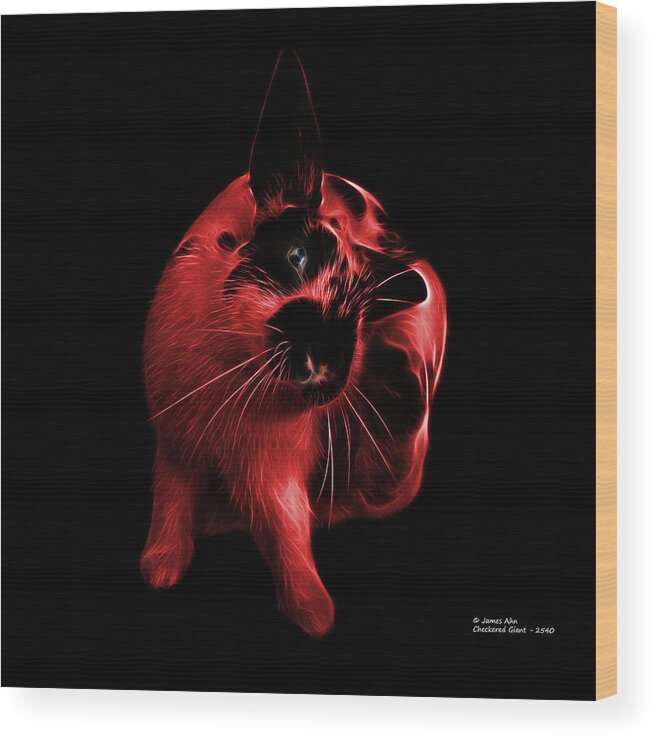 Rabbit Wood Print featuring the digital art Red Checkered Giant Rabbit - 2540 by James Ahn