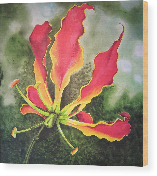 Floral Wood Print featuring the painting Red Orchid by Alan Metzger