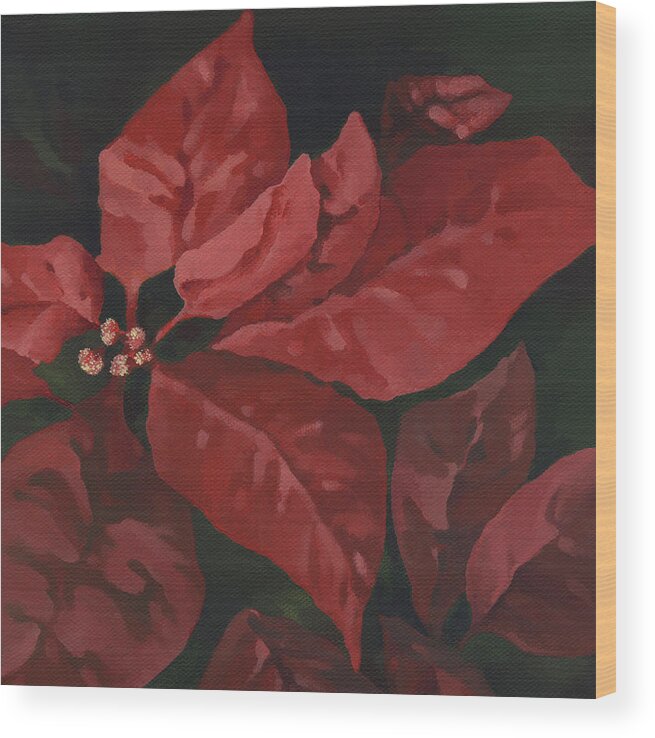 Poinsettia Wood Print featuring the painting Red Poinsettia by Natasha Denger