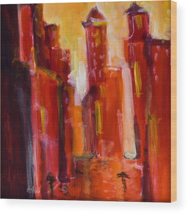 Cityscape Wood Print featuring the painting Red Rainy City by Maxim Komissarchik