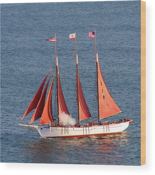 Tall Ships Wood Print featuring the photograph Red Sails by Art Block Collections