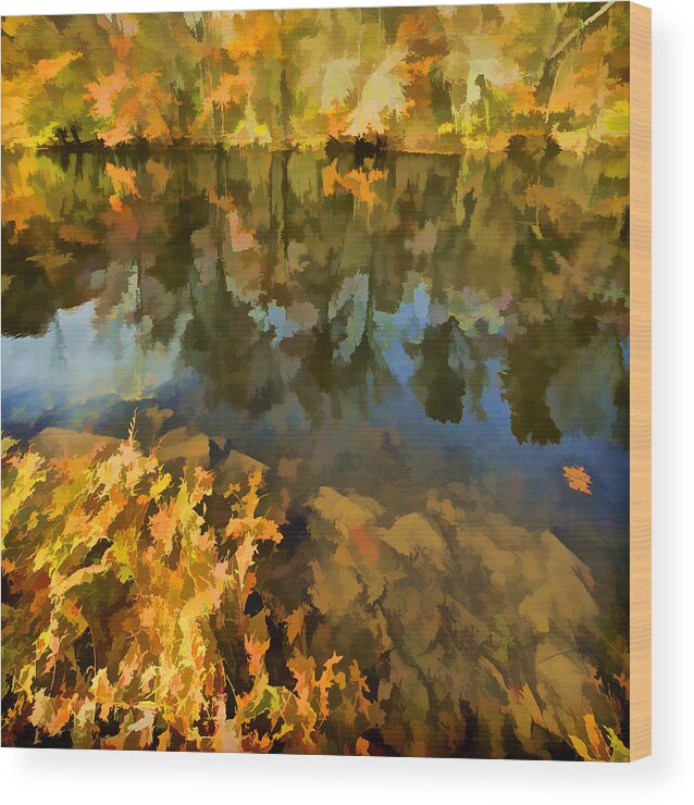 Autumn Wood Print featuring the photograph Reflection of Autumn Colors on the Canal II by David Letts