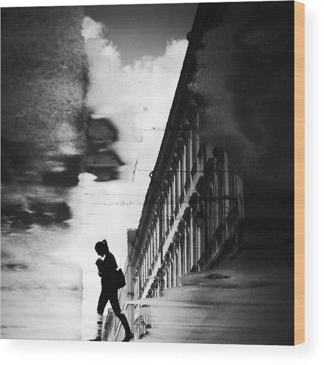 Reflection Wood Print featuring the photograph Reflection On The Street by Dragoslav S.