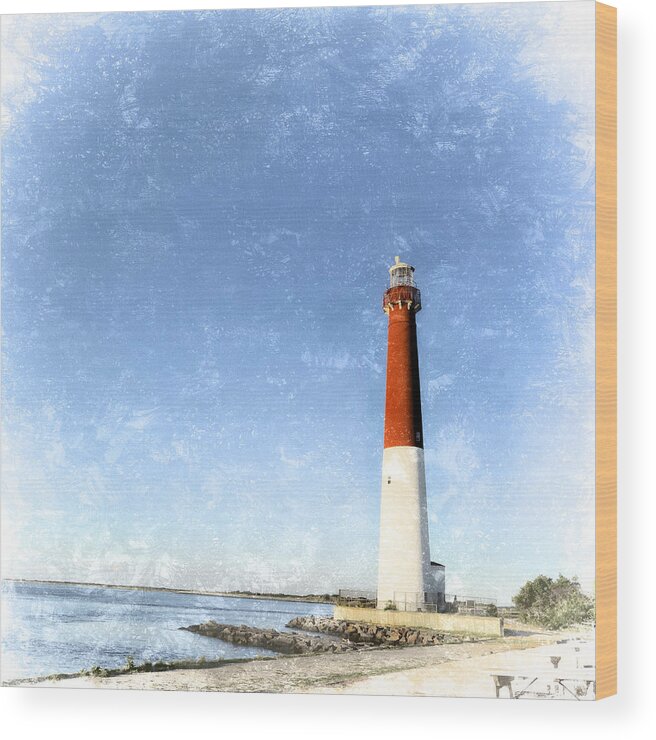 Barnegat Lighthouse Wood Print featuring the photograph Retro Barnegat Lighthouse Barnegat Light New Jersey by Marianne Campolongo