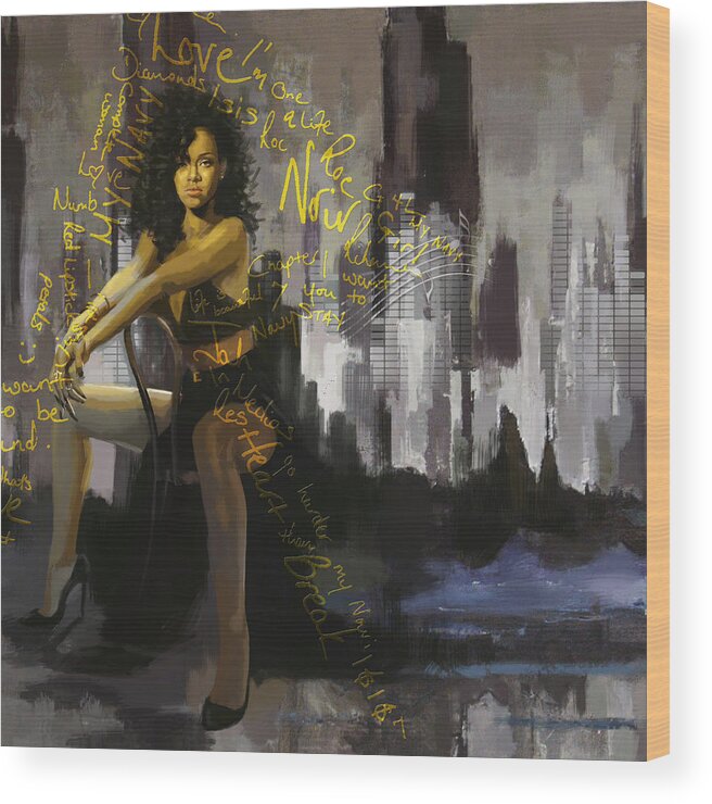 Rihanna Wood Print featuring the painting Rihanna by Corporate Art Task Force