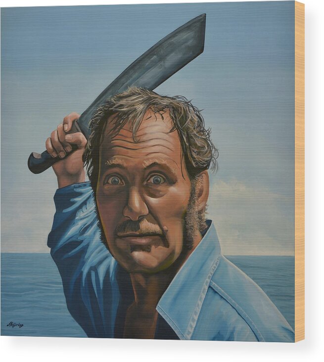 Robert Shaw Wood Print featuring the painting Robert Shaw in Jaws by Paul Meijering