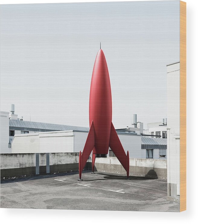 Invention Wood Print featuring the photograph Rocket In Parking Lot by Jorg Greuel