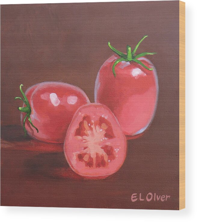 Roma Wood Print featuring the painting Roma Tomatoes by Elisabeth Olver