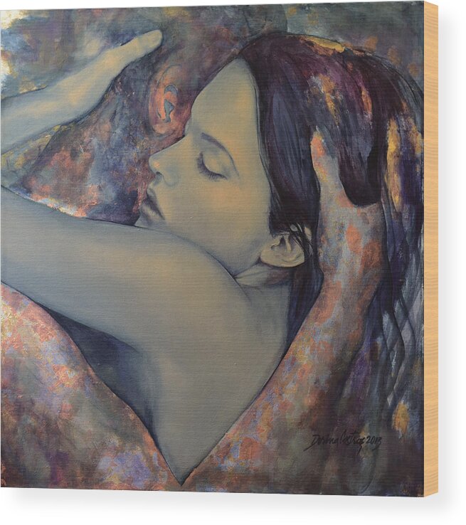 Fantasy Wood Print featuring the painting Romance with a Chimera by Dorina Costras