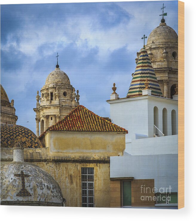 Andalucia Wood Print featuring the photograph Roofs Cadiz Spain by Pablo Avanzini