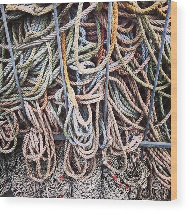 Nicsquirrell Wood Print featuring the photograph Ropes #net #nicsquirrell #fishing by Nic Squirrell