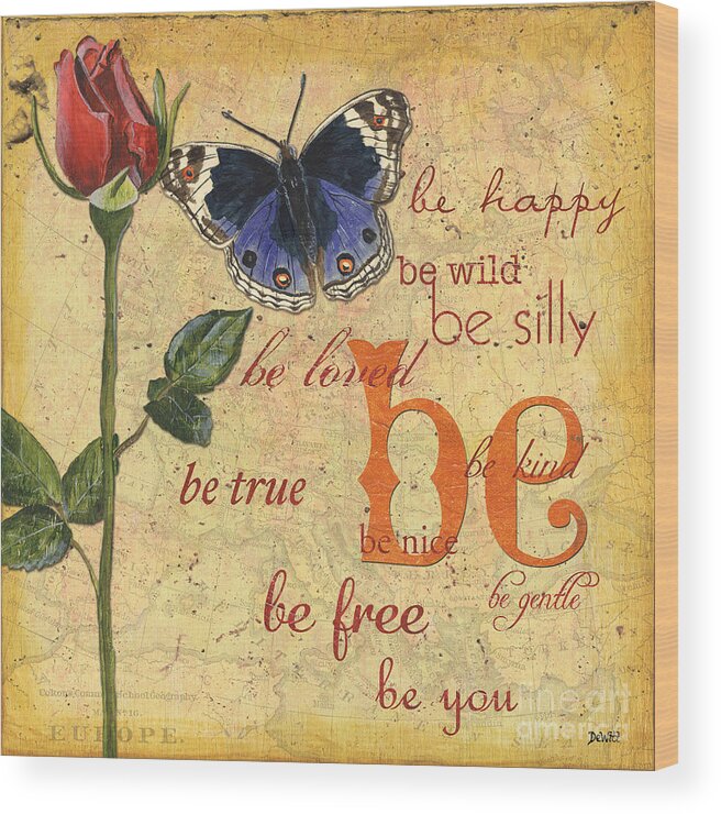 Butterflies Wood Print featuring the mixed media Roses and Butterflies 1 by Debbie DeWitt