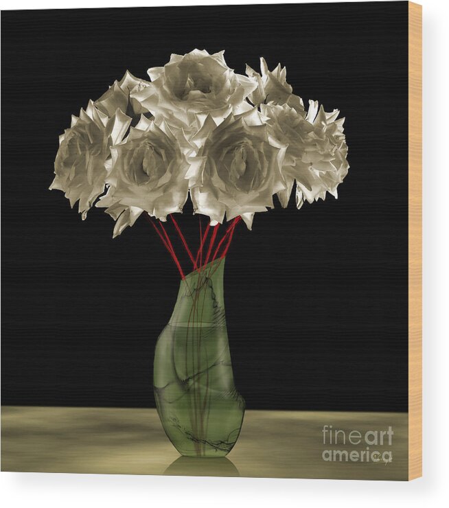 Movement Wood Print featuring the digital art Roses in green vase by Johnny Hildingsson