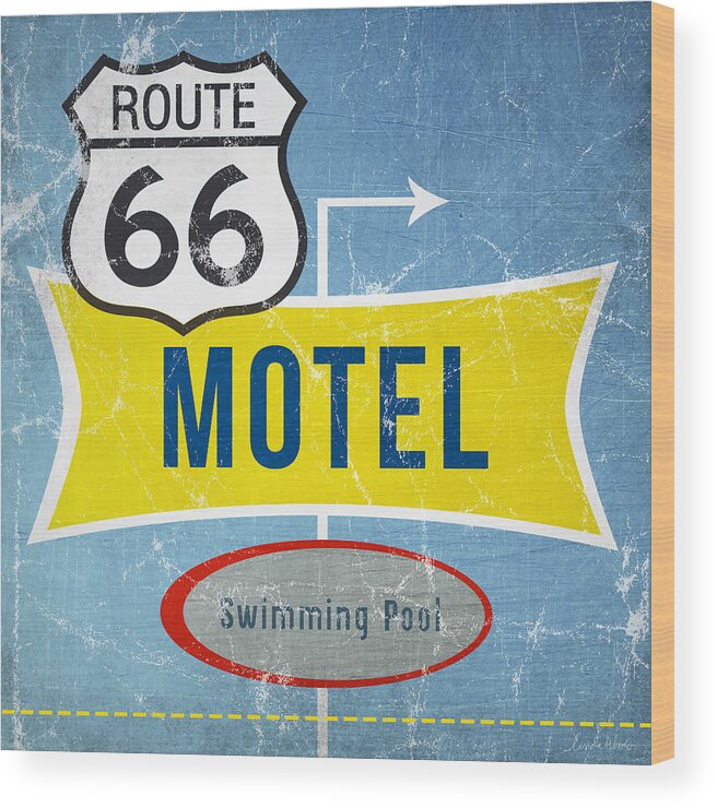 Motel Wood Print featuring the painting Route 66 Motel by Linda Woods