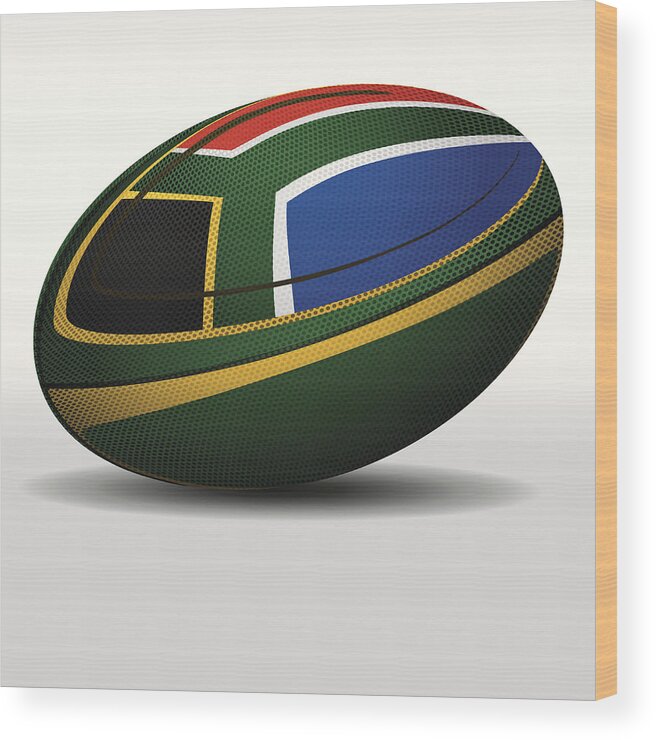 Sports Ball Wood Print featuring the drawing Rugby ball-South Africa by B-b