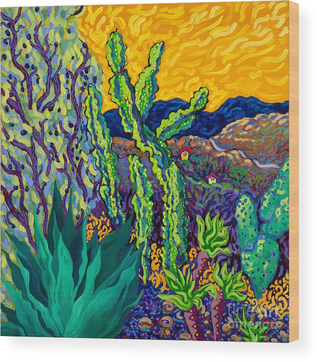 Desert Landscape Wood Print featuring the painting Runaway Day by Cathy Carey