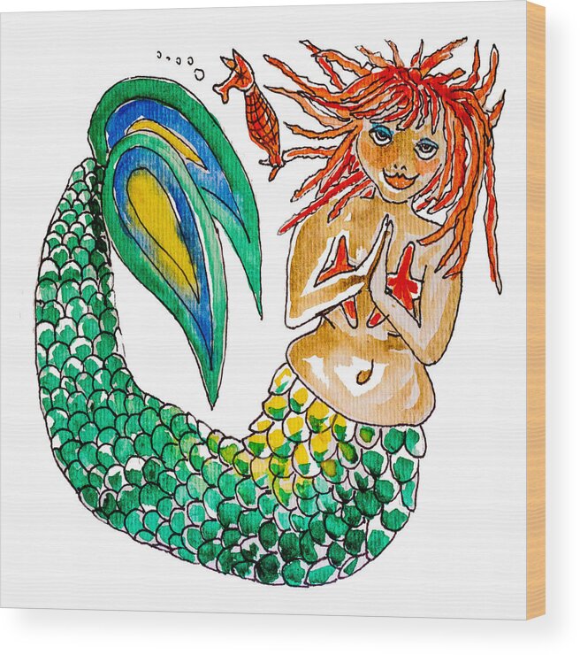 Mermaid Wood Print featuring the painting Rupert and Red by Kelly Smith