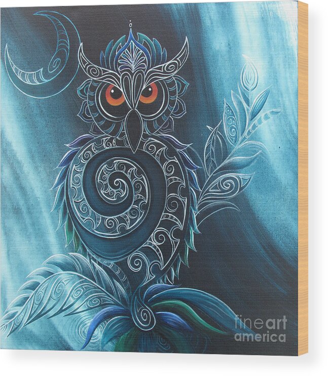 Owl Wood Print featuring the painting Ruru by Reina Cottier