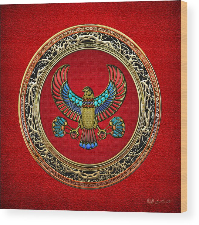 'treasure Trove' Collection By Serge Averbukh Wood Print featuring the digital art Sacred Egyptian Falcon by Serge Averbukh
