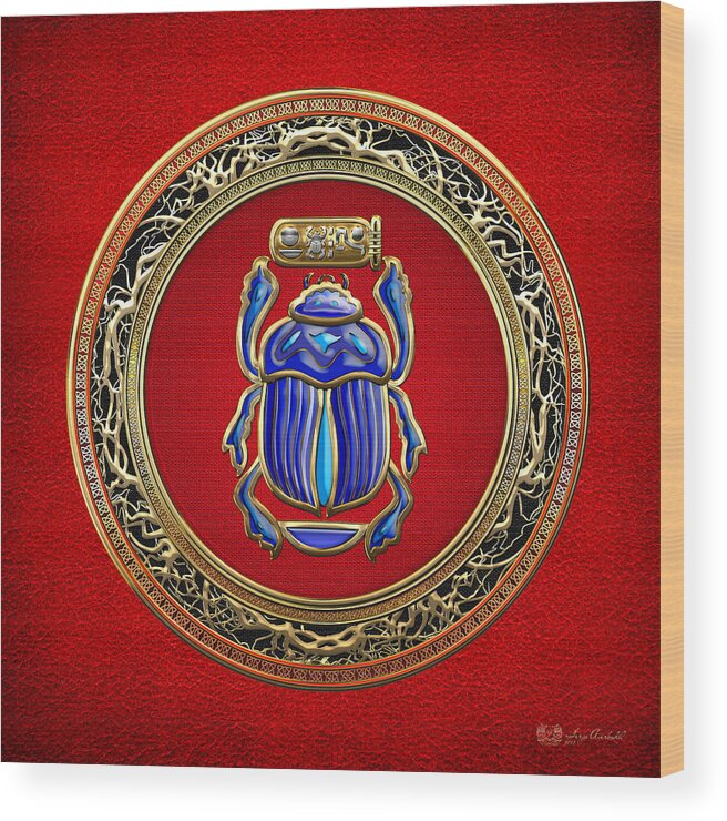 'treasure Trove' Collection By Serge Averbukh Wood Print featuring the digital art Sacred Egyptian Scarab by Serge Averbukh