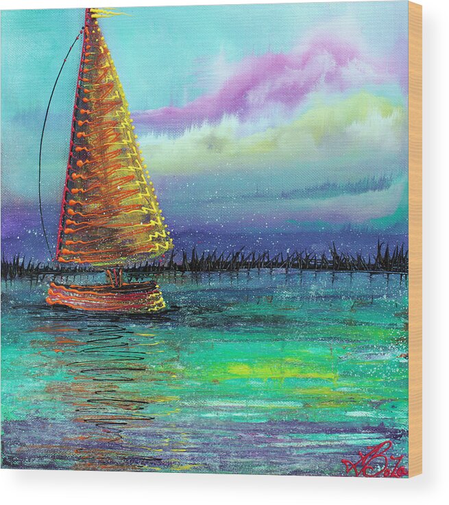 Sailboat Wood Print featuring the painting Sailboat Cruise by Laura Barbosa