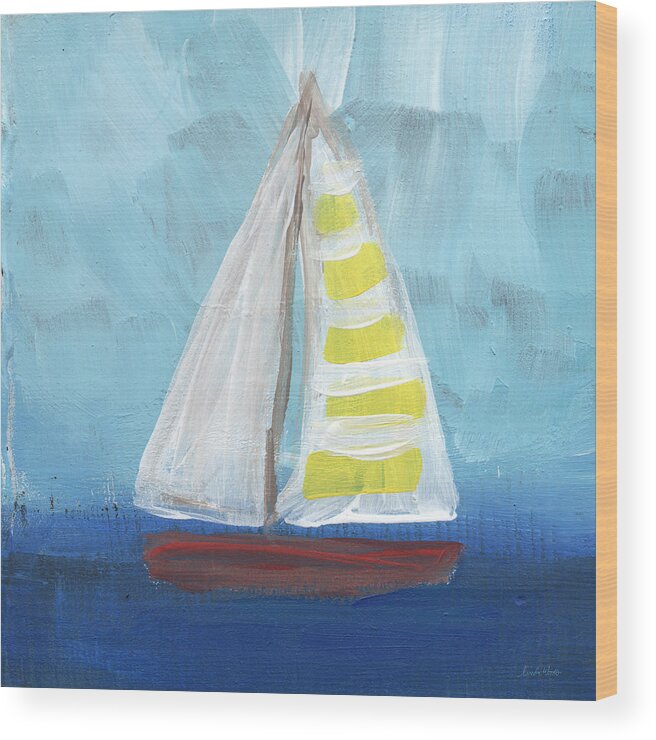 Boat Wood Print featuring the painting Sailing- Sailboat Painting by Linda Woods