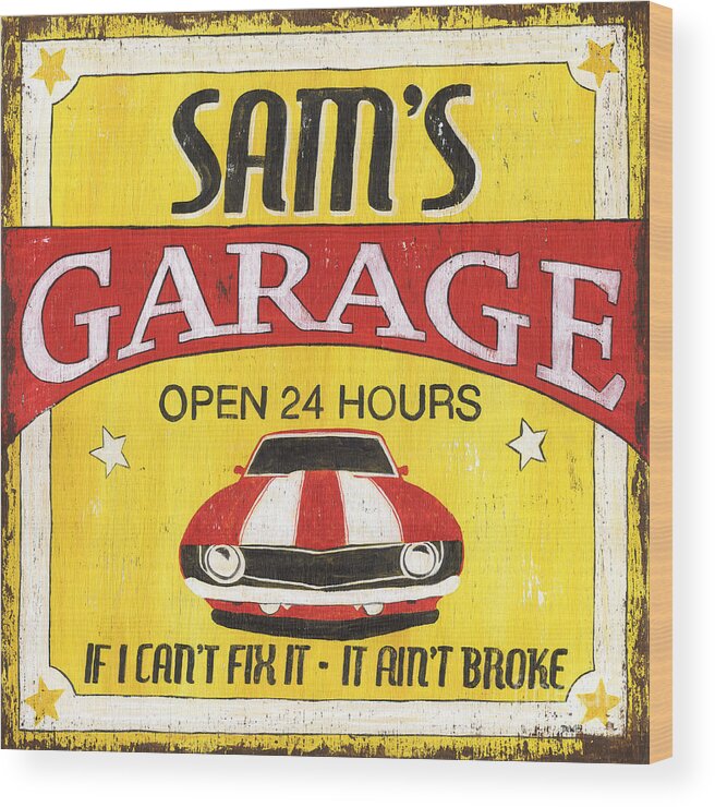 Sam Wood Print featuring the painting Sam's Garage by Debbie DeWitt