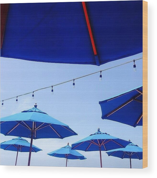 Southern California Wood Print featuring the photograph Blue Beach Umbrellas by Hal Bowles