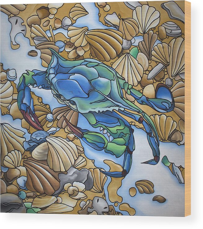 Blue Crab Wood Print featuring the painting Blue Sally by William Love