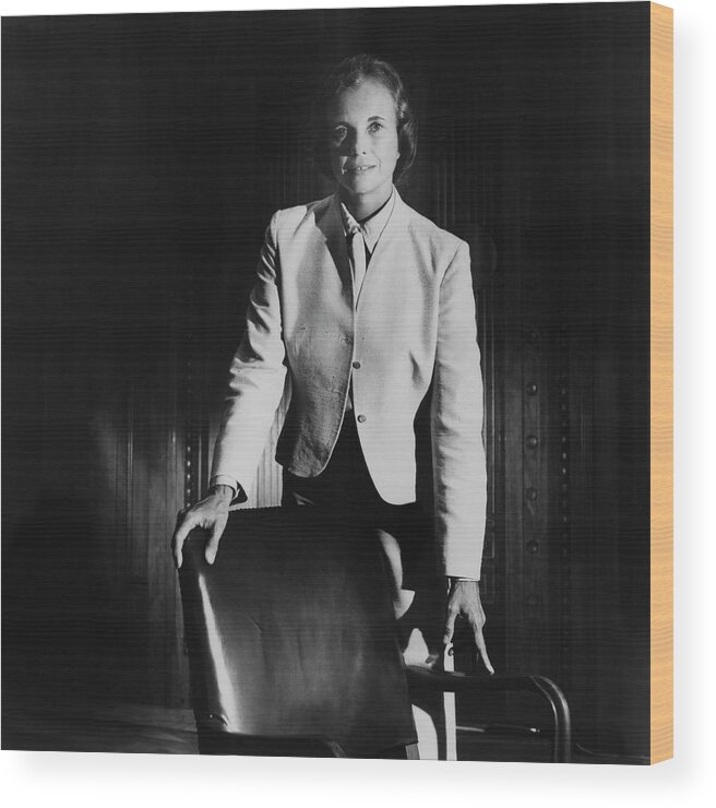 Chair Wood Print featuring the photograph Sandra Day O'connor Posing Beside An Office Chair by Horst P. Horst