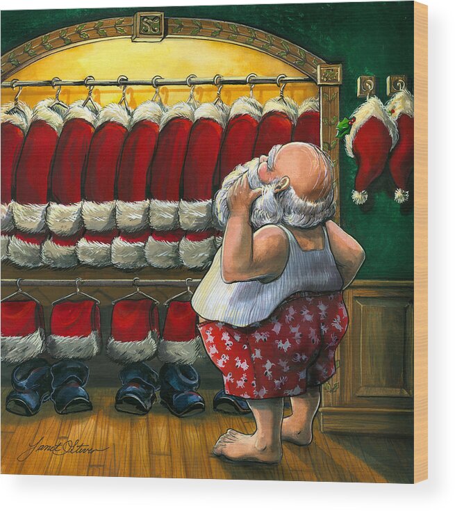 Janet Stever Wood Print featuring the painting Santa's Closet by Janet Stever