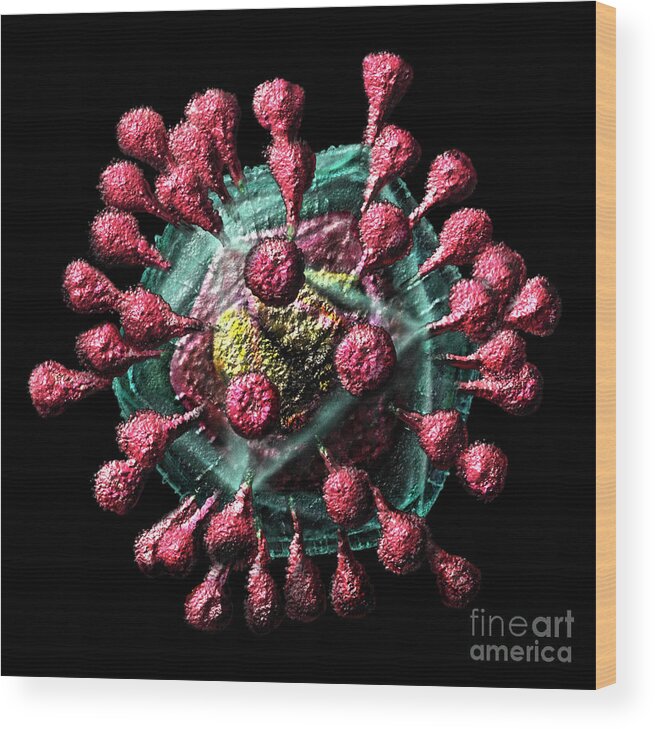 Airborne Wood Print featuring the digital art SARS-like Coronavirus #1 by Russell Kightley
