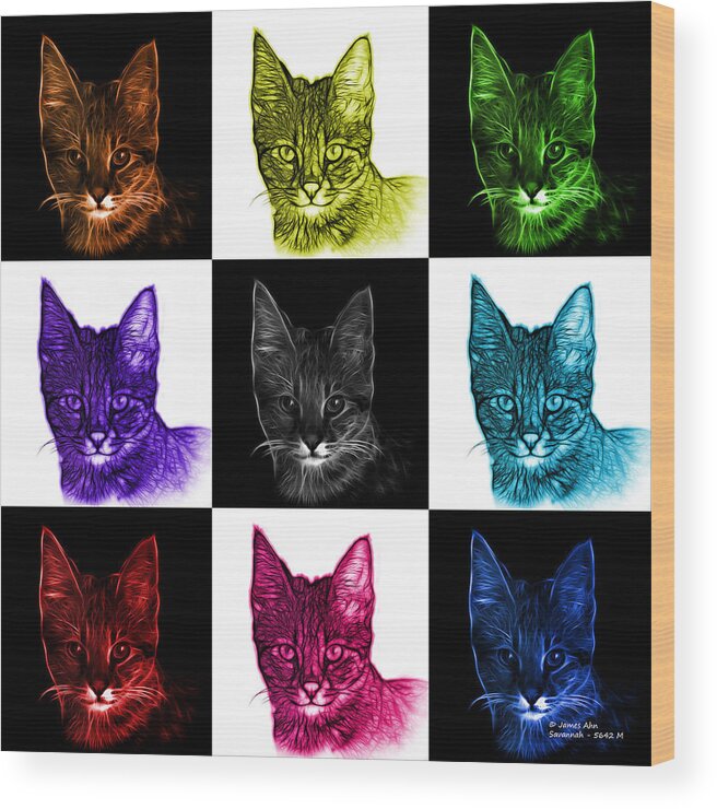 Cat Wood Print featuring the digital art Savannah Cat - 5462 F - V1 by James Ahn