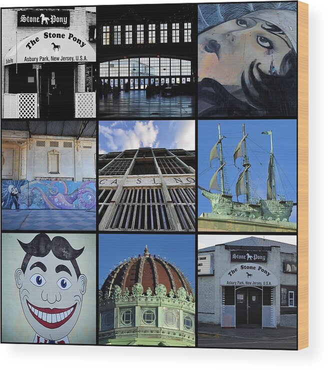 Terry Deluco Wood Print featuring the photograph Scenes from Asbury Park New Jersey Collage by Terry DeLuco