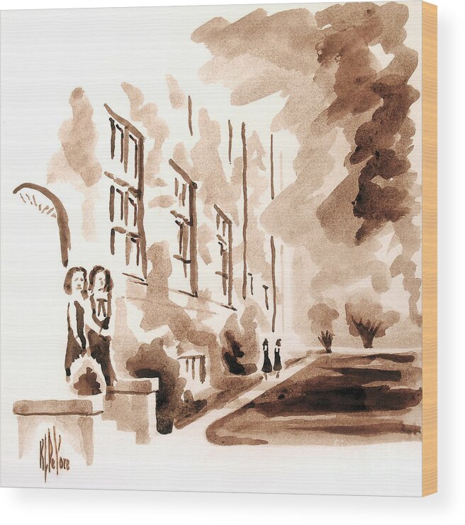 Water Color Wood Print featuring the painting School Days at Ursuline by Kip DeVore