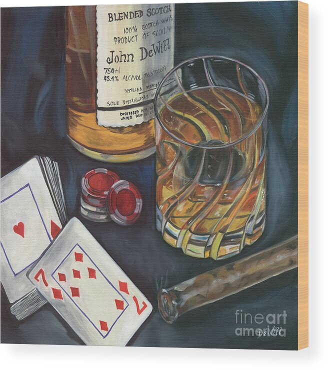 Scotch Wood Print featuring the painting Scotch and Cigars 4 by Debbie DeWitt