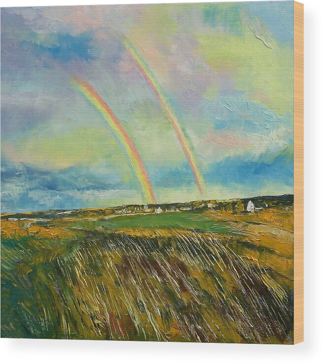 Scotland Wood Print featuring the painting Scotland Double Rainbow by Michael Creese