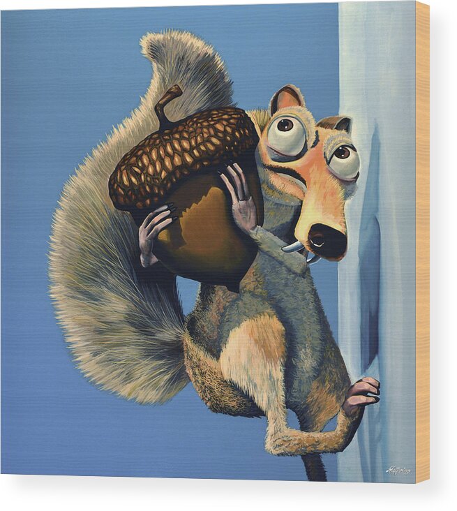 Scrat Wood Print featuring the painting Scrat of Ice Age by Paul Meijering