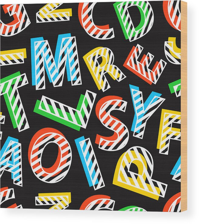 Expertise Wood Print featuring the digital art Seamless Pattern Of Colorful Letters On by Ekaterina Bedoeva