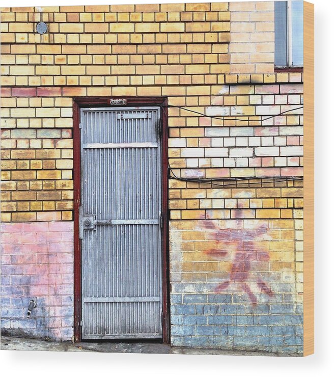 #door #brick Wall #graffiti Wood Print featuring the photograph Security Gate by Julie Gebhardt