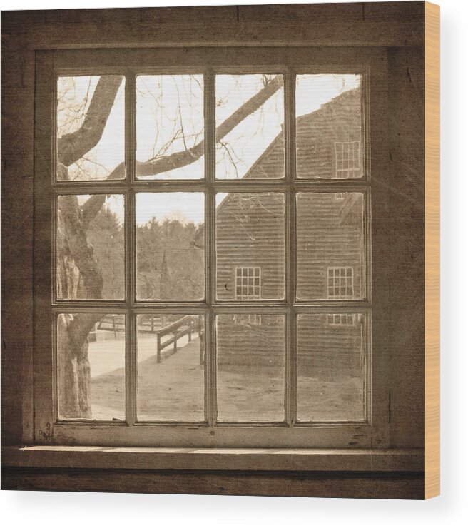 Window Art Wood Print featuring the photograph Sepia Colonial Scene Through Antique Window by Brooke T Ryan