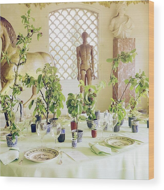 Travel Wood Print featuring the photograph Set Table In Chateau Mouton by Horst P. Horst