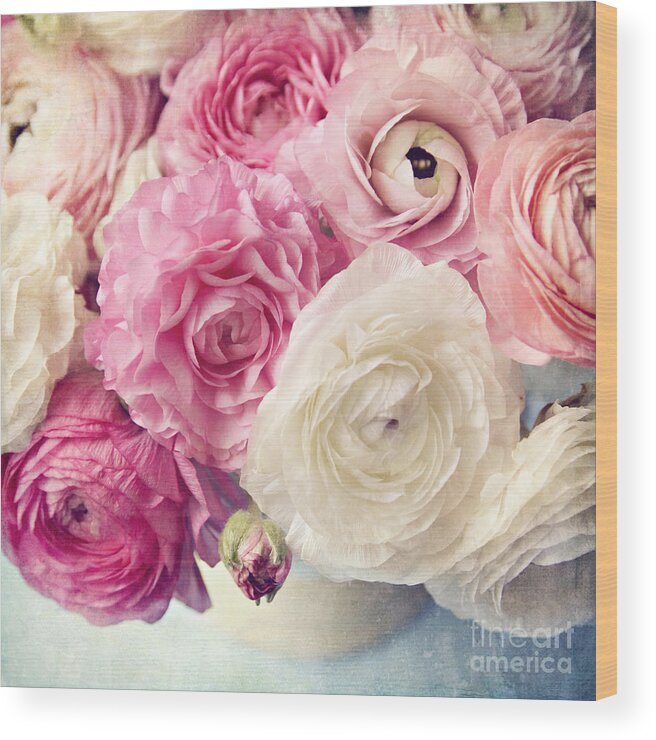 Ranunculus Wood Print featuring the photograph Shades Of Pink by Sylvia Cook