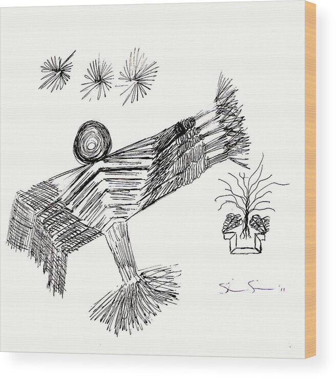 Shaman Wood Print featuring the drawing Shaman's Gift by Steve Sommers