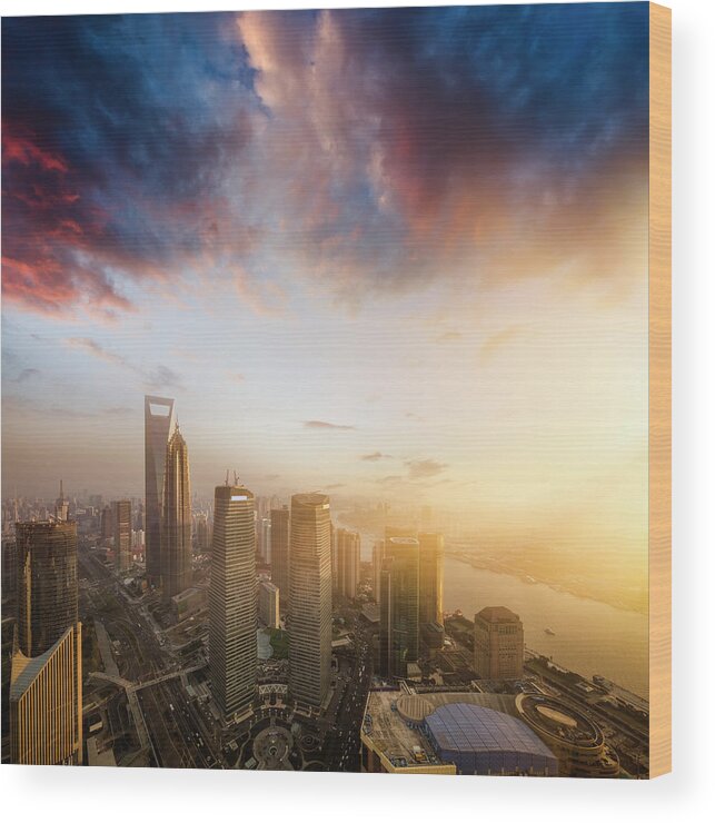 Scenics Wood Print featuring the photograph Shanghai Skyline by Chinaface