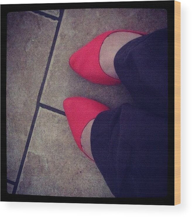 Pink Wood Print featuring the photograph #shoes #flats #cute #girly #pink by Katrina A
