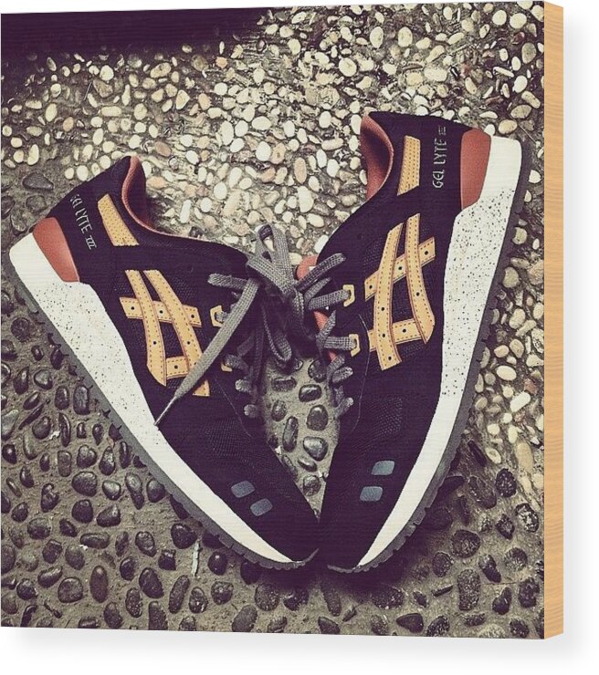 Asicsgellyte Wood Print featuring the photograph Sik... #asics #asicsgellyte #sneakers by Tito Santika